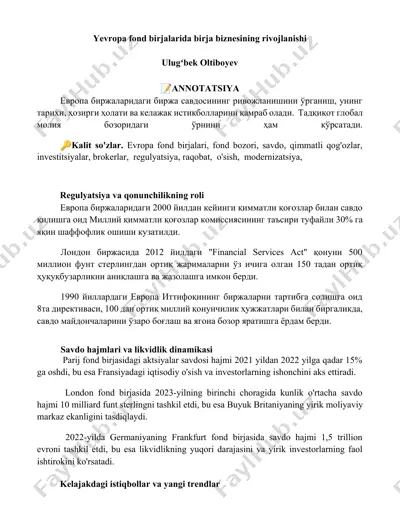 yevropa fond birjalarida birja biznesining rivojlanishi — DOCX