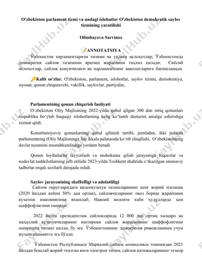 o'zbekiston parlament tizmi va undagi islohatlar — DOCX