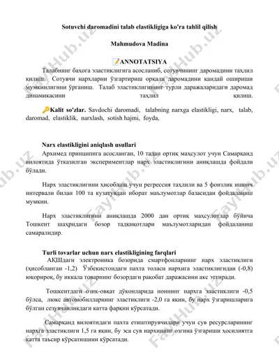 narx elastikligini aniqlash — DOCX