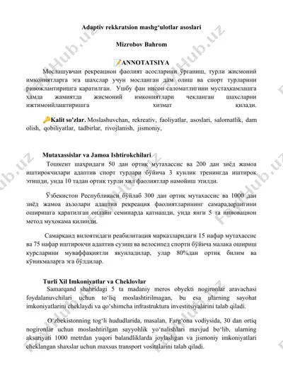 adaptiv rekreativ mashg'ulotlar asoslari — DOCX
