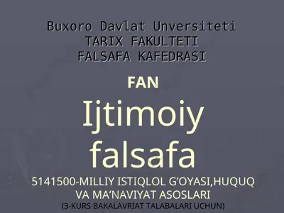 ijtimoiy falsafaning predmeti, maqsadi va vazifalari — PPT