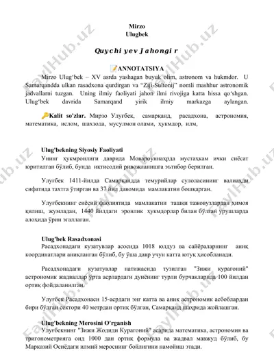 mirzo ulugbekning siyosiy faoliyati — DOCX