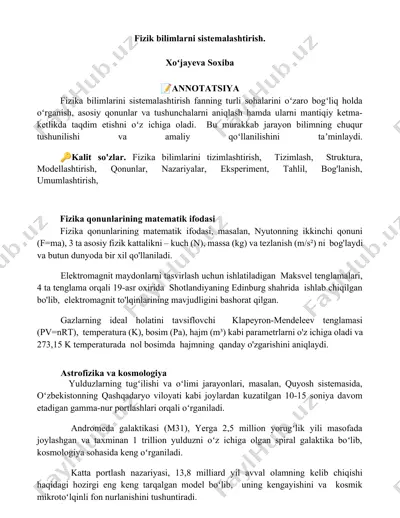 fizik bilimlarini sistemalashtirish — DOCX
