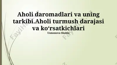 aholi daromadlari va uning tarkibi.aholi turmush darajasi va koʻrsatkichlari — PPTX