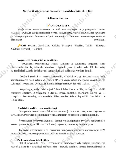 xavfsizlikni ta'minlash tamoyillari va uslublarini tahlil qilish — DOCX
