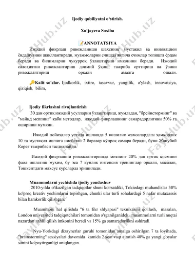 ijodiy fikrlash rivojlantirish — DOCX