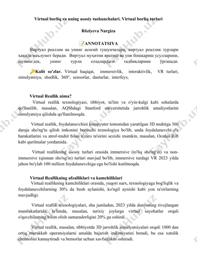 virtual borliq va uning asosiy tushunchalari — DOCX