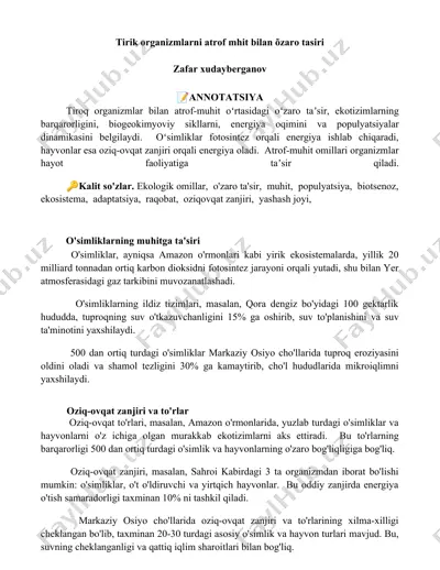 o'simliklarning muhitga ta'siri — DOCX