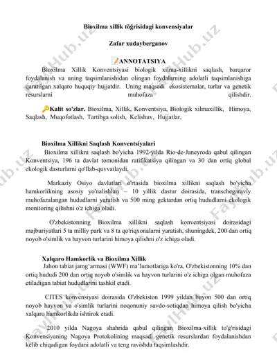 bioxilma xillikni saqlash konventsiyalari — DOCX