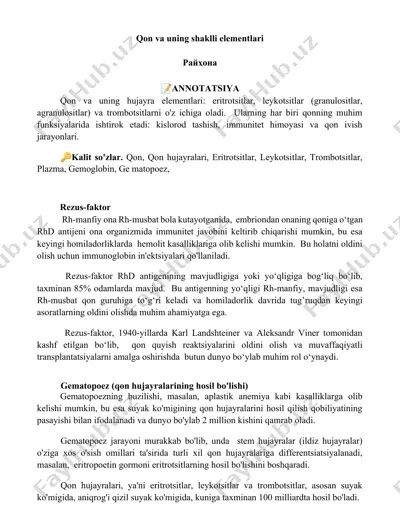 qon va uning shaklli elementlari — DOCX