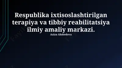 respublika ixtisoslashtirilgan terapiya va tibbiy reabilitatsiya ilmiy-amaliy markazi faoliyati — PPTX