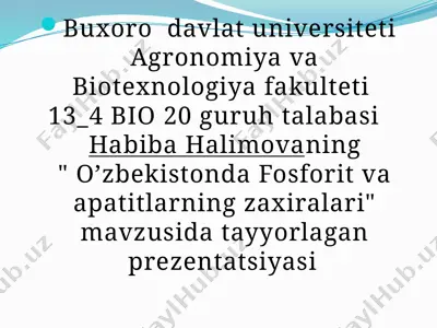 o’zbekistonda fosforit va apatitlarning zaxiralari — PPTX