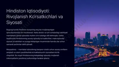 hindiston iqtisodiyoti: rivojlanish ko'rsatkichlari va siyosati — PPTX