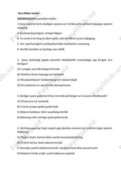 ona tilidan testlar — DOCX