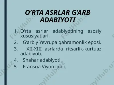 o'rta asrlar adabiyoti — PPTX