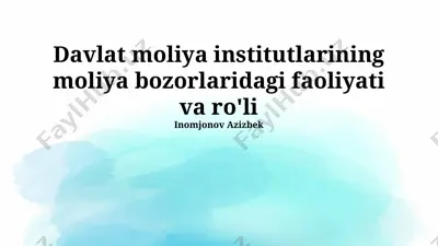 davlat moliya institutlarining moliya bozorlaridagi faoliyati va ro'li — PPTX