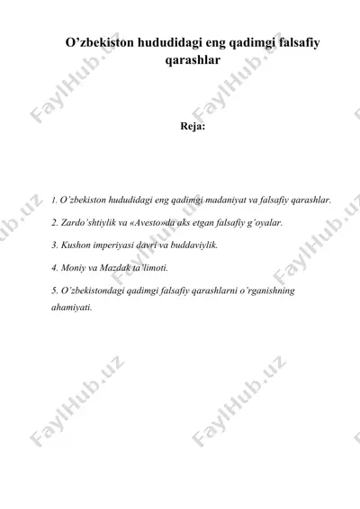 o’zbekiston hududidagi eng qadimgi falsafiy qarashlar — DOC