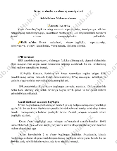 kvant oralamlar va ularning xususiyatlari — DOCX