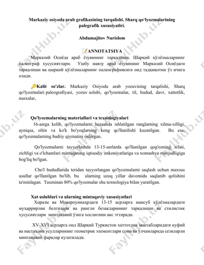 arab yozuvining tarqalishi va sharq qo‘lyozmalari palеografiyasi — DOCX