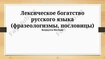 лексическое богатство русского языка (фразеологизмы, пословицы) — PPTX