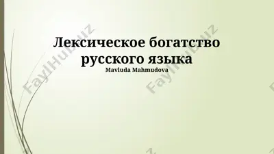 лексическое богатство русского языка — PPTX