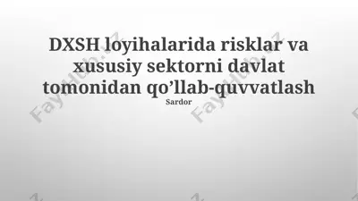 dxsh loyihalarida risklar va xususiy sektorni davlat tomonidan qo’llab-quvvatlash — PPTX