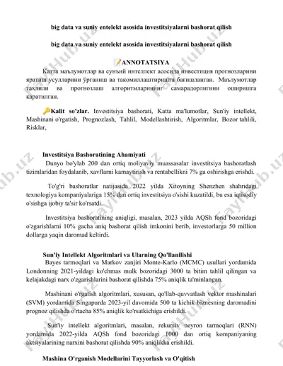 investitsiya bashoratining ahamiyati — DOCX