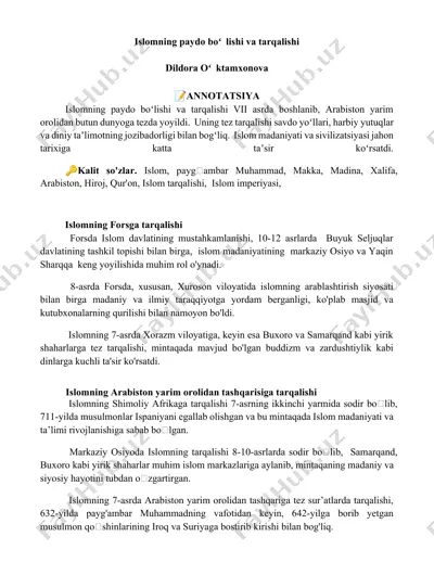 islomning paydo boʻlishi va tarqalishi — DOCX