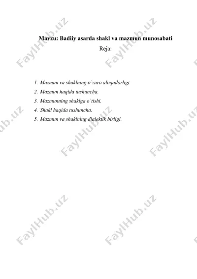 badiiy asarda shakl va mazmun munosabati — DOCX