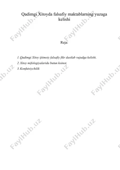 qadimgi xitoyda falsafiy maktablarning yuzaga kelishi — DOC