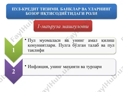 pul kredit tizimi banklar va ularning bozor iqtisodiyoti — PPTX