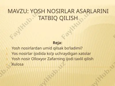 yosh nosirlar asarlarini tatbiq qilish — PPTX
