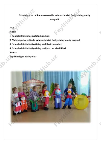 maktabgacha ta’lim muassasasida sahnalashtirish faoliyatining asosiy maqsadi — DOCX