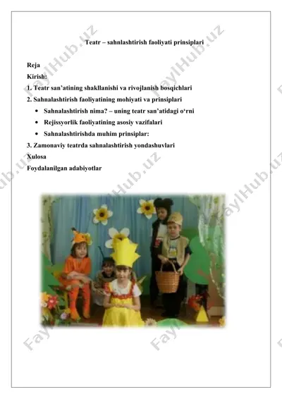 teatr – sahnlashtirish faoliyati prinsiplari — DOCX