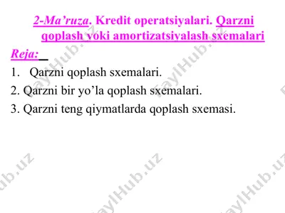 qarzni qoplash yoki amortizatsiyalash sxemalari — PPT