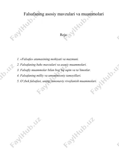 falsafaning asosiy mavzulari va muammolari — DOC