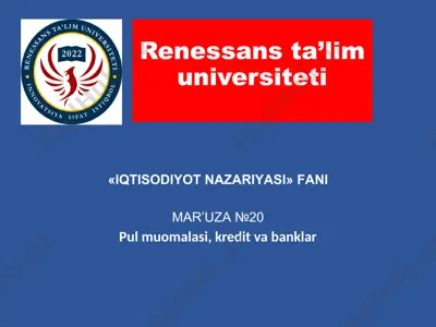 pul muomalasi, kredit va banklar — PPT