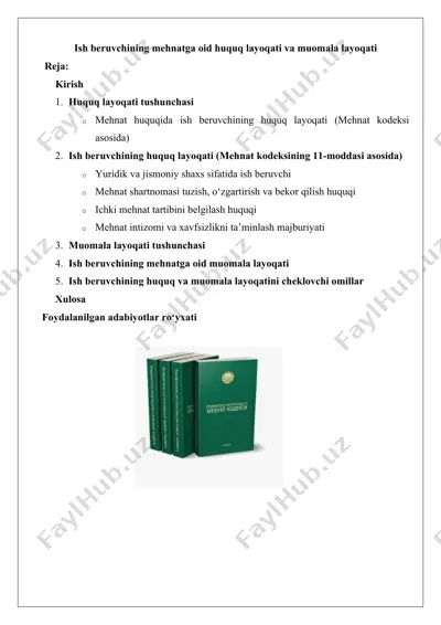 ish beruvchining mehnatga oid huquq layoqati va muomala layoqati — DOCX