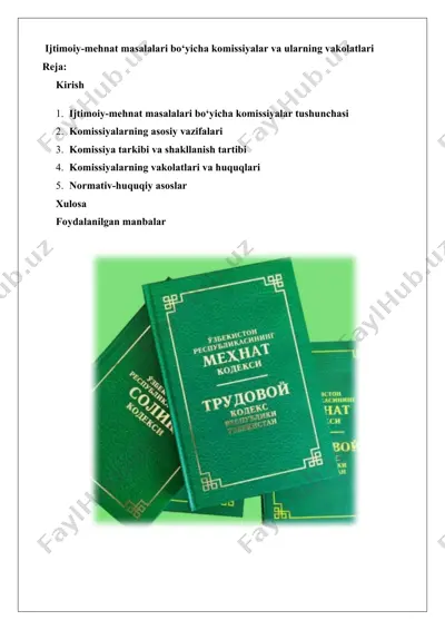 ijtimoiy-mehnat masalalari bo‘yicha komissiyalar va ularning vakolatlari — DOCX