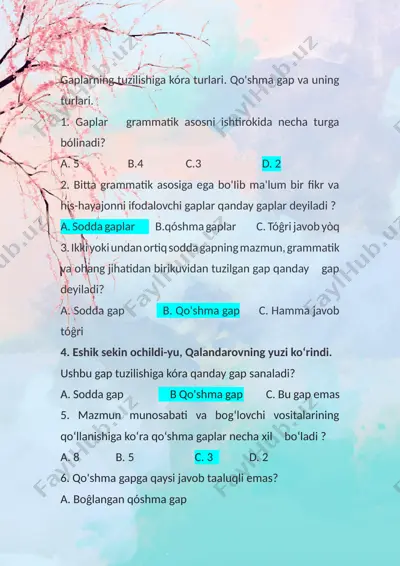 gaplarning tuzilishiga kóra turlari mavzusidan test — DOCX