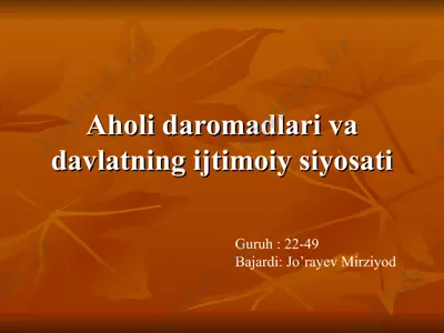 aholi daromadlari va davlatning ijtimoiy siyosati — PPT