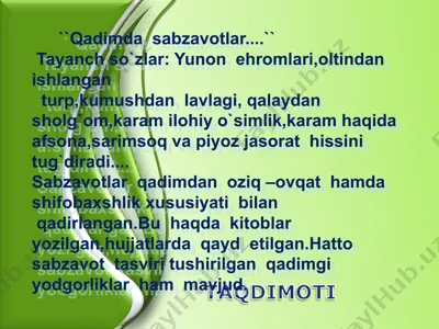 sabzavotlar qadimgi mantiqiy o'lim — PPT