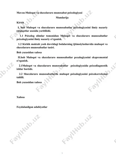 muloqot va shaxslararo munosabat psixologiyasi — DOCX