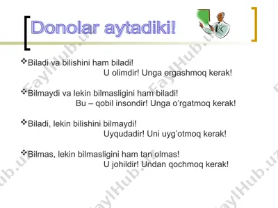 biladi va bilishini ham biladi! — PPT