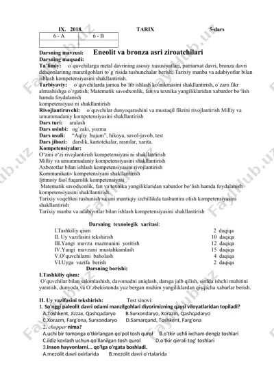 eneolit va bronza asri ziroatchilari — DOCX