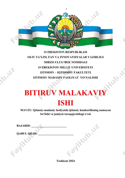 ijtimoiy-madaniy faoliyatda ijtimoiy hamkorlikning namoyon bo‘lishi va jamiyat taraqqiyotidagi o‘rni — DOCX