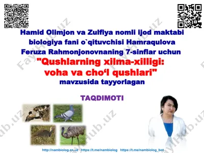 "qushlarning xilma-xilligi: voha va cho‘l qushlari" — PPT