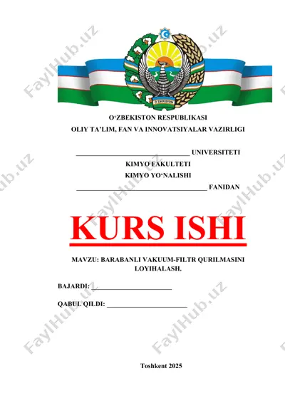 barabanli vakuum-filtr qurilmasini loyihalash — DOCX