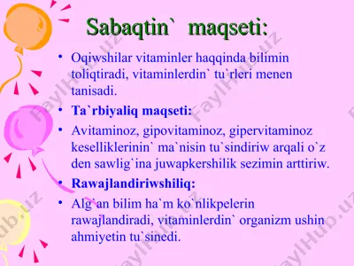 vitaminlar haqida sabaq — PPT