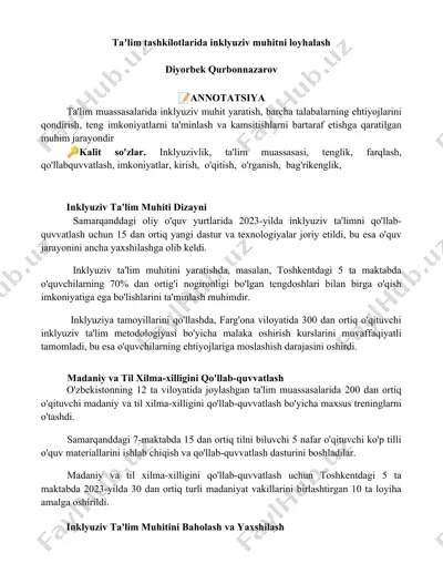 ta'lim tashkilotlarida inklyuziv muhitni loyhalash — DOCX